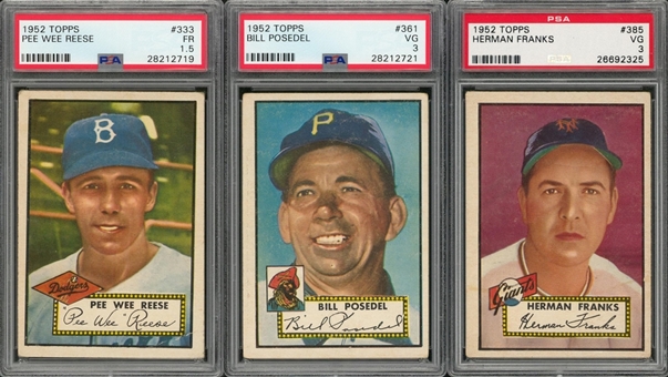 1952 Topps "High Numbers" PSA-Graded Trio (3 Different) Including Reese